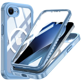 Etui do iPhone 16E, Shockproof, ze szkłem, do MagSafe, niebieskie
