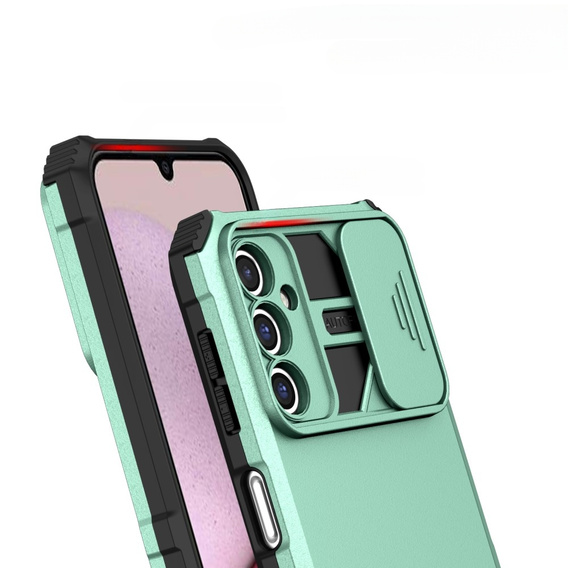 Etui pancerne do Samsung Galaxy A14 4G/5G, Camshield z podstawką, Zielone