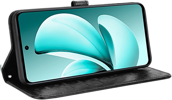Etui Wallet Rhombus z klapką do Realme C71 – eleganckie i praktyczne, czarne