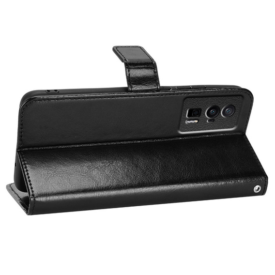 Etui z klapką do Poco F5 Pro 5G, Crazy Horse Wallet, czarne