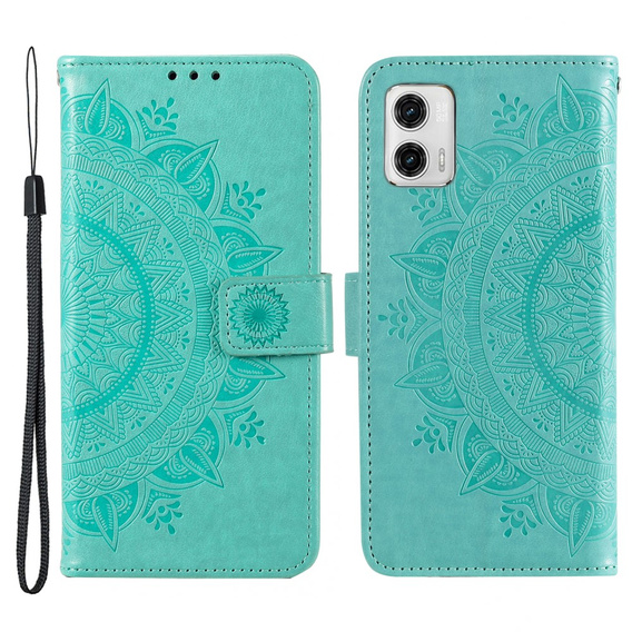 Zestaw Etui z klapką do Motorola Moto G73 5G, portfel Mandala, Zielone + szkło