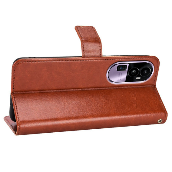 Etui z klapką do Oppo Reno 10 / 10 Pro, Crazy Horse Wallet, brązowe