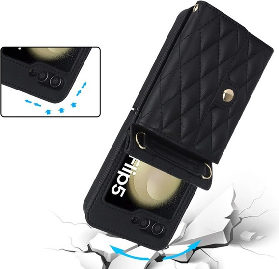 Etui skórzane Card Slots do Samsung Galaxy Z Flip5 5G, czarne