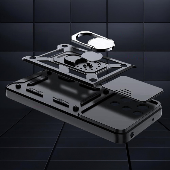 Etui pancerne do Oppo Reno 14, z ochroną aparatu, z podstawką, czarne