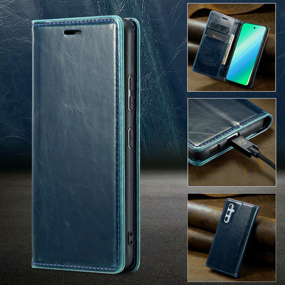 Etui z klapką do Samsung Galaxy A54, ERBORD Waxy Wallet, niebieskie