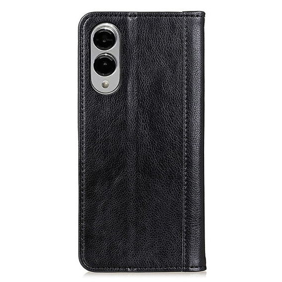 Etui z klapką do Samsung Galaxy S25 Edge, Split Leather, skórzane, czarne