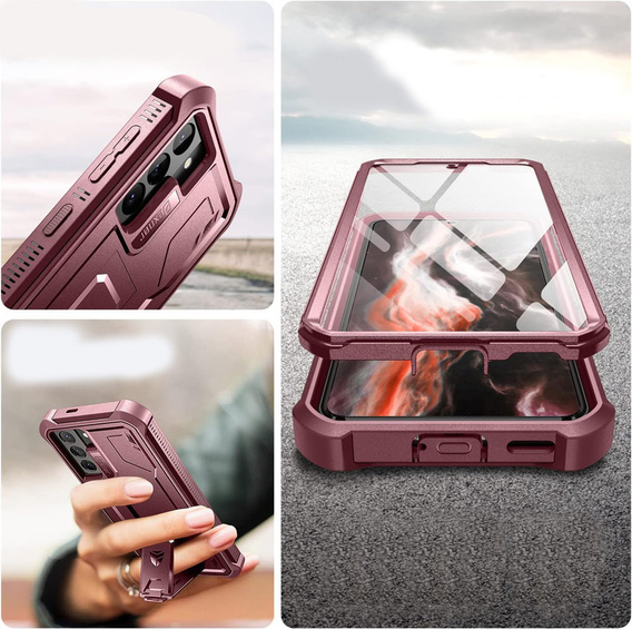 Etui pancerne do Samsung Galaxy S21, Dexnor Full Body, czerwone