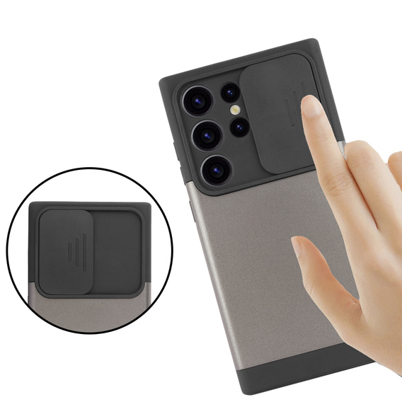 Pancerne etui do MagSafe na Galaxy S24 Ultra, ERBORD MagProtect Cam Slider, szare gunmetal