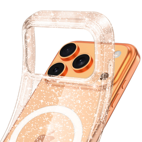 Etui do iPhone 17 Pro, do MagSafe, brokat, przezroczyste złote