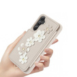 Etui do Samsung Galaxy A55 5G, Leather Flower Card Slot, beżowe