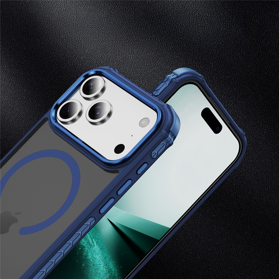 Etui Matt Case do iPhone 17 Pro, pancerne, do MagSafe, przydymione z niebieską bokami