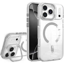 Etui do iPhone 17 Pro Max, do MagSafe, z podstawką, transparentne z szarymi wstawkami
