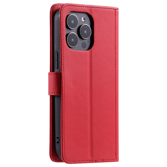 Etui z klapką do iPhone 16 Pro Max, Rhombus Crossbody Leather, czerwone