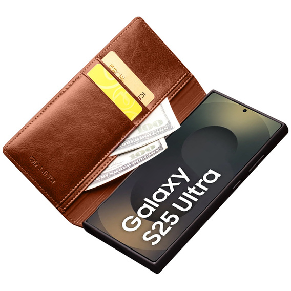 Etui z klapką do Samsung Galaxy S25 Ultra, QIALINO Leather Wallet, brązowe
