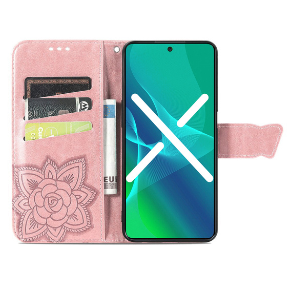 Etui z klapką do Infinix Hot 30i, Butterfly, różowe rose gold