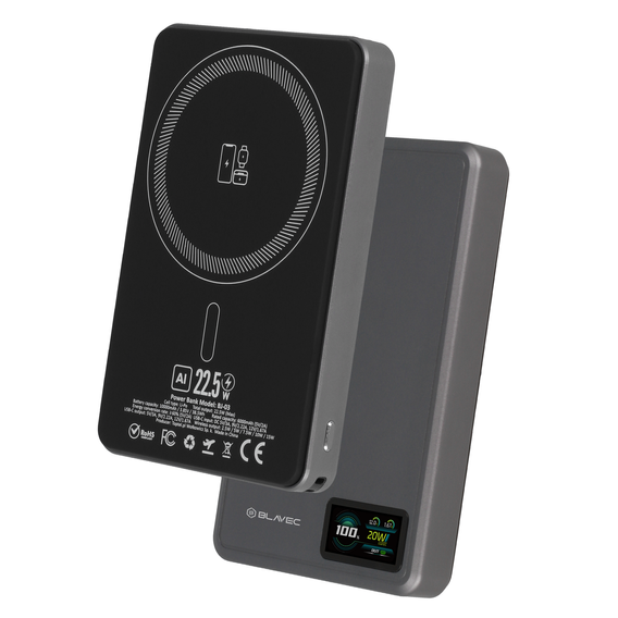 Blavec Power Bank 10000mAh BJ-03 Slim 13,5mm - Typ C - 22,5W, MagSafe 3w1 - szary