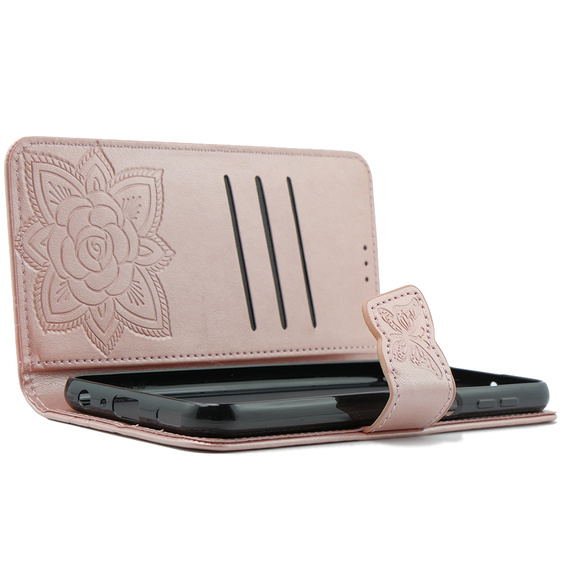 Etui z klapką do Oppo A79 5G, Butterfly, różowe rose gold