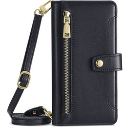 Etui z klapką do iPhone 14 Pro, Wallet Zipper Pocket, czarne