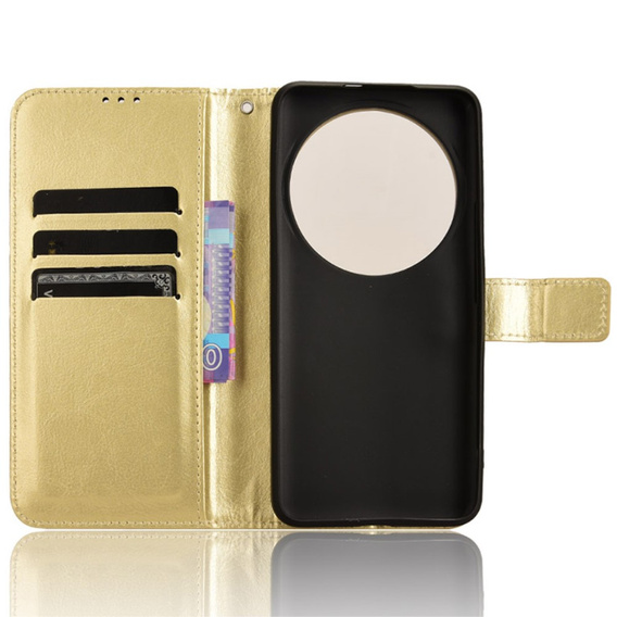 Etui z klapką do Xiaomi 14 Ultra, Crazy Horse Wallet, złote