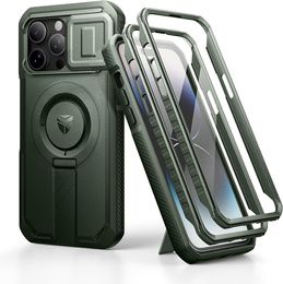 Etui pancerne do iPhone 14 Pro Max, Dexnor CamProtect MagSafe, zielone (Dwie ramki)