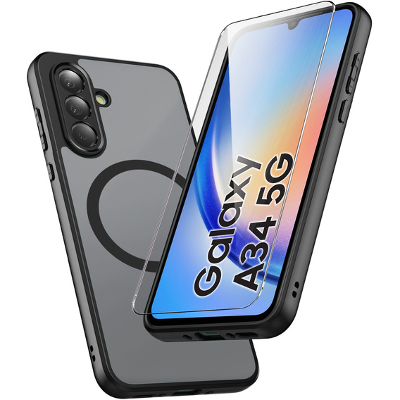 Etui do Samsung Galaxy A34 5G, do MagSafe, ERBORD Matt Case, czarny + Szkło na ekran