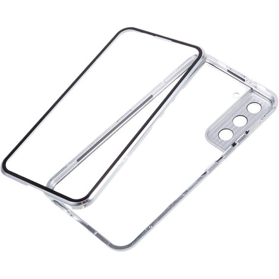 Etui do Samsung Galaxy S21, Magnetic Dual Glass, srebrne