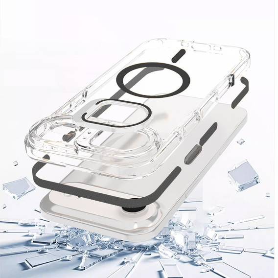 Etui do iPhone 17 Air, do MagSafe, z podstawką, transparentne z czarnymi wstawkami