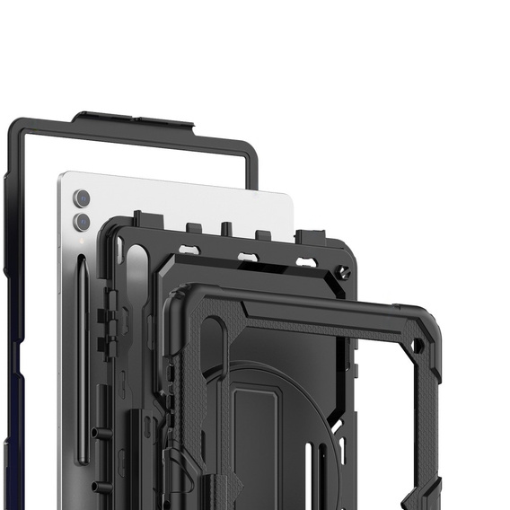 Etui pancerne do Samsung Galaxy Tab S9 Ultra, ochronne 360 z miejscem na rysik, Czarne