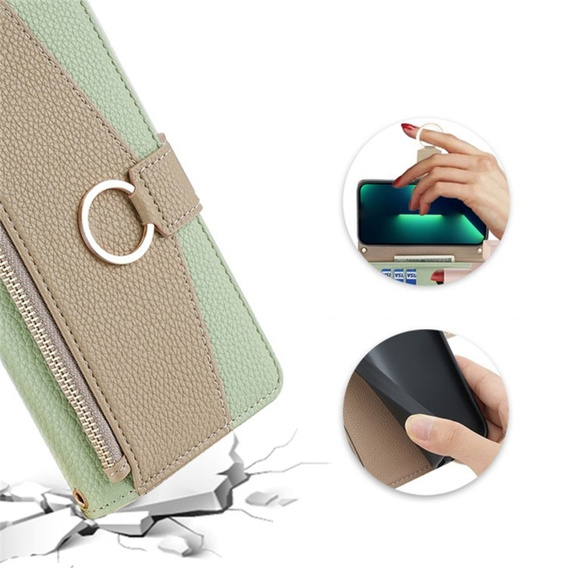 Etui z klapką do Motorola Edge 40 Neo 5G, Wallet Zipper Pocket, z lusterkiem, zielone