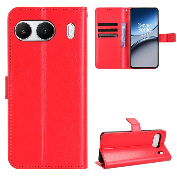 Etui z klapką do OnePlus Nord 4, Crazy Horse Wallet, czerwone