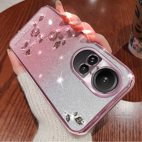 Etui Rhinestone do Oppo Reno 10 / 10 Pro, różowe rose gold