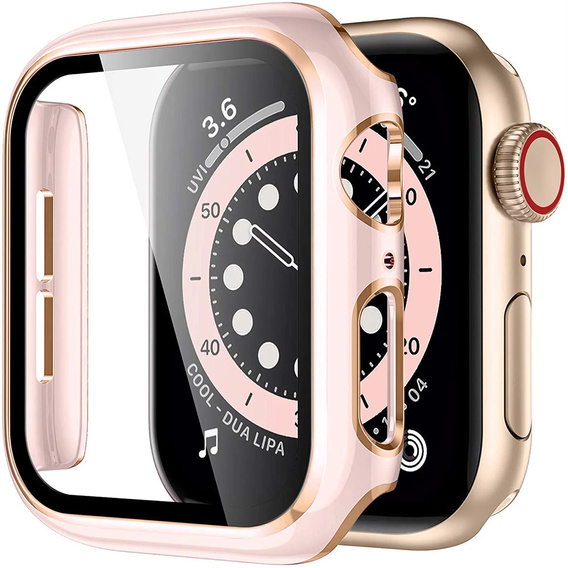 2w1 Etui + Szkło Hartowane do Apple Watch 7/8/9 45mm - Różowe / Złote