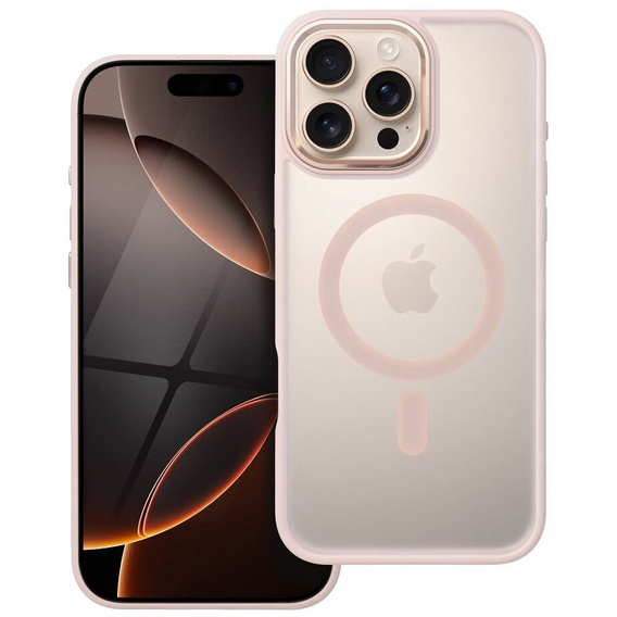 Etui do iPhone 16 Pro Max, do MagSafe, ERBORD Matt Case, przezroczyste / różowe + Szkło na ekran