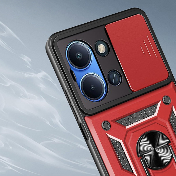 Etui pancerne do Xiaomi Redmi 15C 4G/LTE, z ochroną aparatu, z podstawką, czerwone