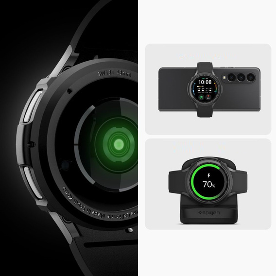 Zestaw Etui Spigen do Samsung Galaxy Watch 6 Classic 47mm, Liquid Air, Czarne + Szkło 2x Hartowane