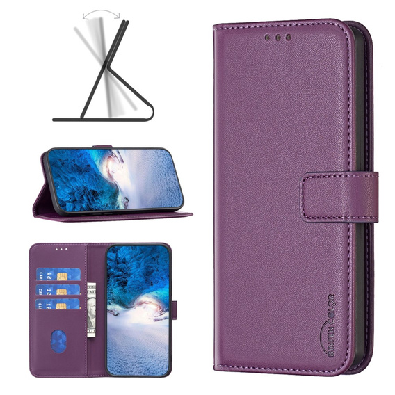 Etui z klapką do Samsung Galaxy S23 FE, BINFEN Wallet, ciemnofioletowe + szkło 9H
