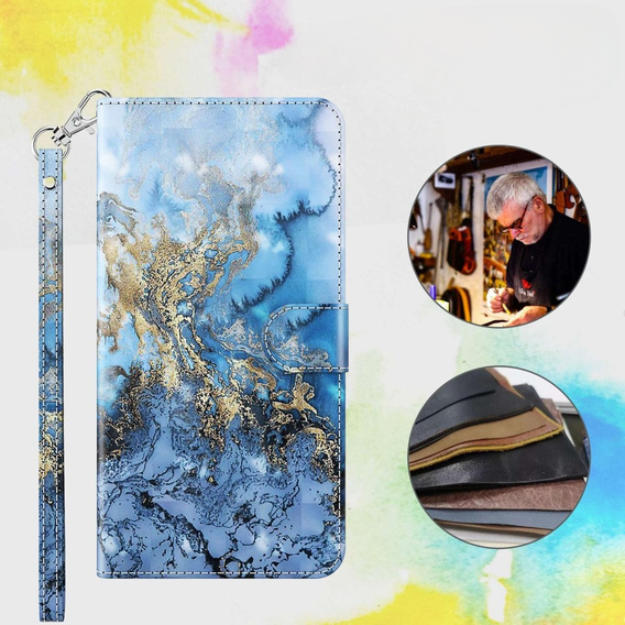 Etui z klapką do Samsung Galaxy A14 4G/5G, Wallet, Marble niebieskie