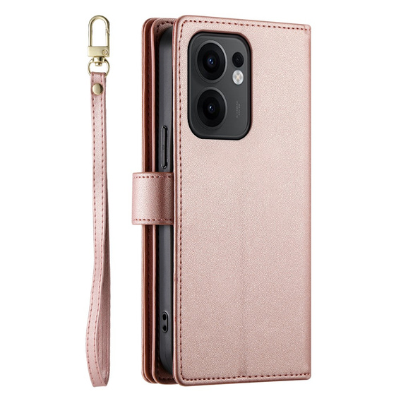 Etui z klapką do Oppo Reno 13F 5G, Wallet Zipper Pocket, różowe