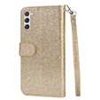 Etui z klapką do Samsung Galaxy S24, Wallet Zipper Pocket Glittery, złote