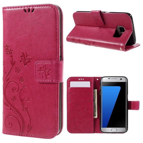 Etui z klapką do Samsung Galaxy S7 Edge, Butterfly, różowe