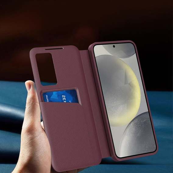 Etui z klapką do Samsung Galaxy S24 FE, Smart View Wallet, bordowe