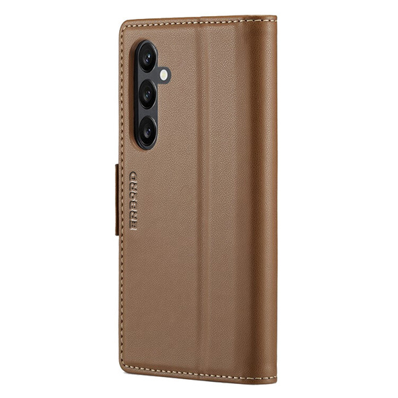 Etui do Samsung Galaxy S24, ERBORD Glossy Litchi, portfel z klapką, brązowe