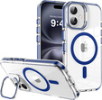 Etui do iPhone 17, do MagSafe, z podstawką, transparentne z granatowymi wstawkami