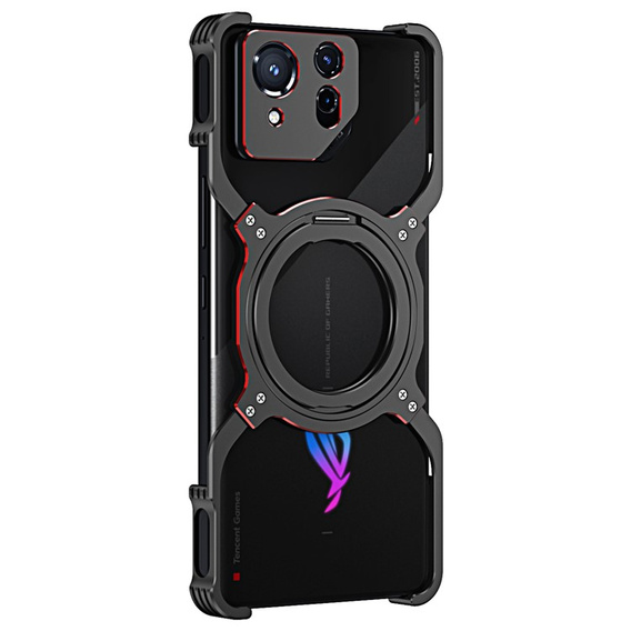 Etui do ASUS ROG Phone 8 5G / 8 Pro 5G, Kickstand Bumper, z osłoną obiektywu, do MagSafe, czarne / czerwone