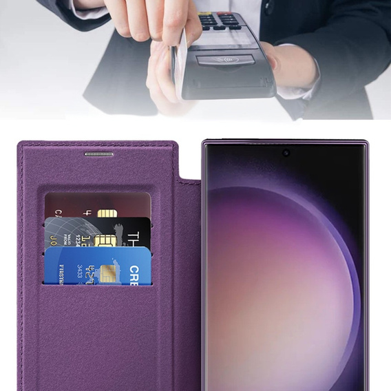 Etui z klapką do Samsung Galaxy S24 Ultra, RFID Wallet MagSafe z ochroną aparatu, fioletowe