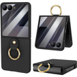Etui Ring Holder do Samsung Galaxy Z Flip7 5G, ze szkłem na ekran zewnętrzny, czarne