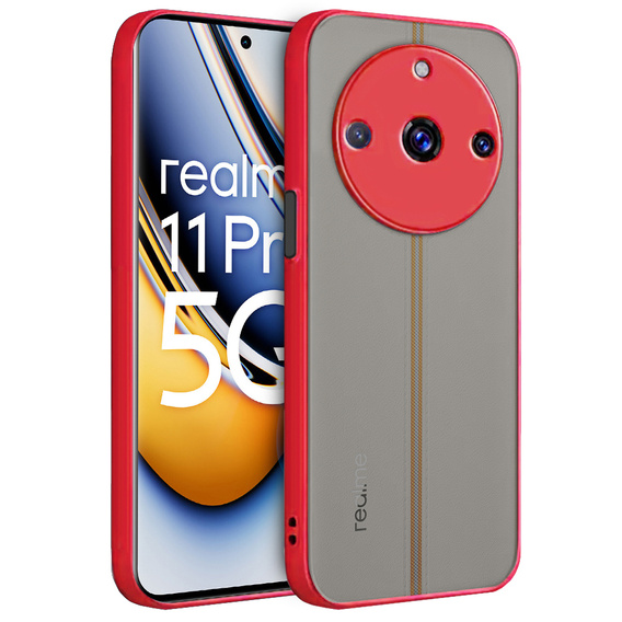 Etui silikonowe do Realme 11 Pro / 11 Pro +, z ochroną aparatu, przezroczyste / czerwone