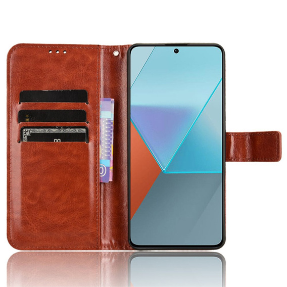 Etui z klapką do Xiaomi Redmi Note 13 Pro 5G, Crazy Horse Wallet, brązowe