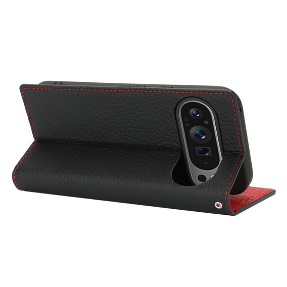 Etui z klapką do Google Pixel 10 / 10 Pro, skórzane Litchi Grain, czarne