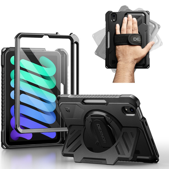 Etui Dexnor 360° z paskiem i uchwytem na rysik do iPad mini 8.3" 2021 (6 gen.) / iPad mini 8.3" 2024 (7 gen.)